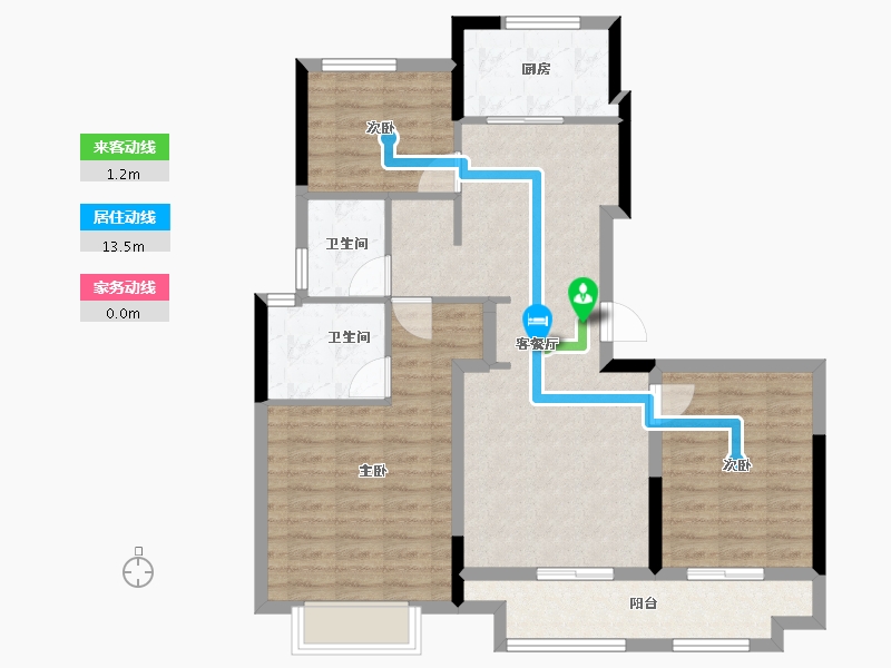 浙江省-金华市-美的大发云筑-90.40-户型库-动静线