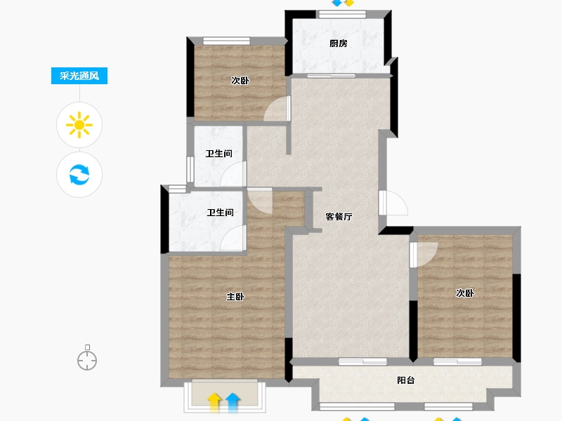 浙江省-金华市-美的大发云筑-90.40-户型库-采光通风