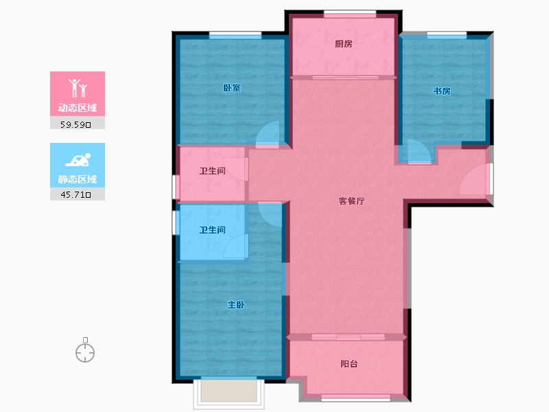 陕西省-西安市-蓝田新城·麓湖半岛-94.74-户型库-动静分区