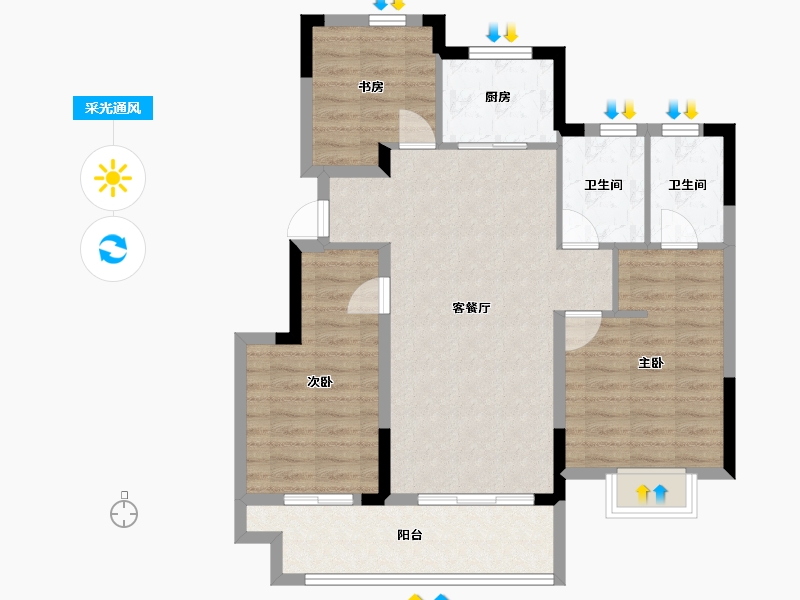 浙江省-绍兴市-祥生湛景笛旸府-87.82-户型库-采光通风