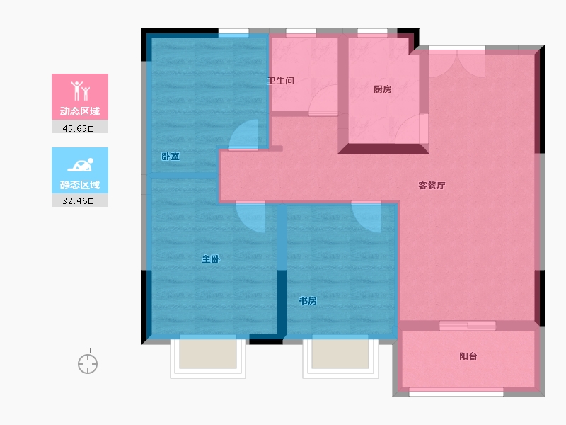 浙江省-金华市-光明东润-69.60-户型库-动静分区