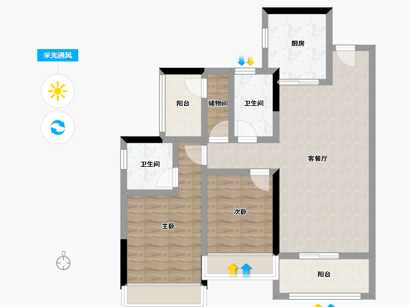 广东省-广州市-​领南星河荣誉-77.35-户型库-采光通风