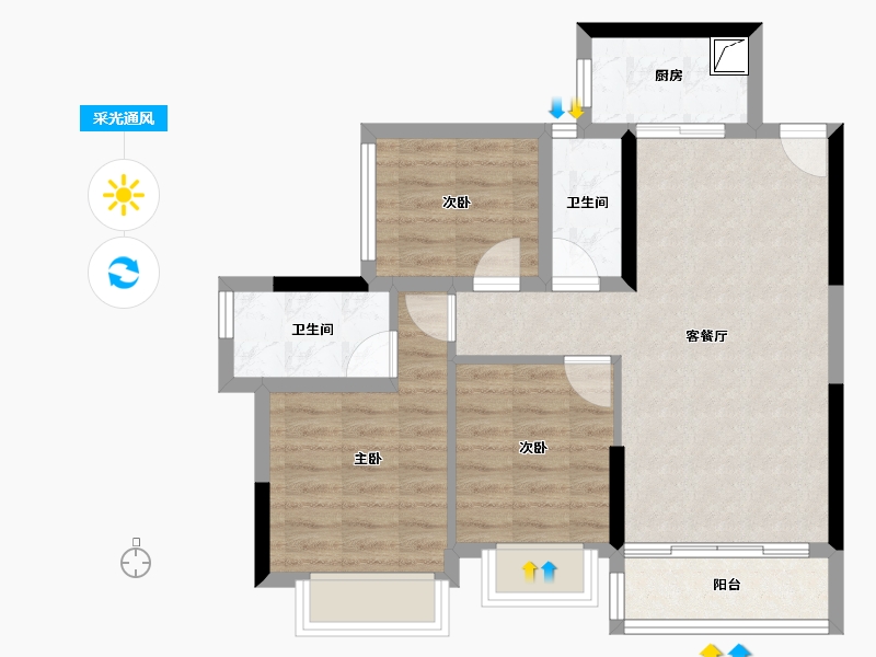 广东省-中山市-雅居乐·耀玥台-67.47-户型库-采光通风