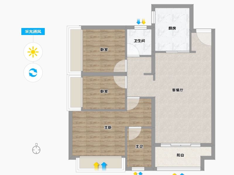 广东省-深圳市-卓越荣津瀚海湾住宅-78.40-户型库-采光通风