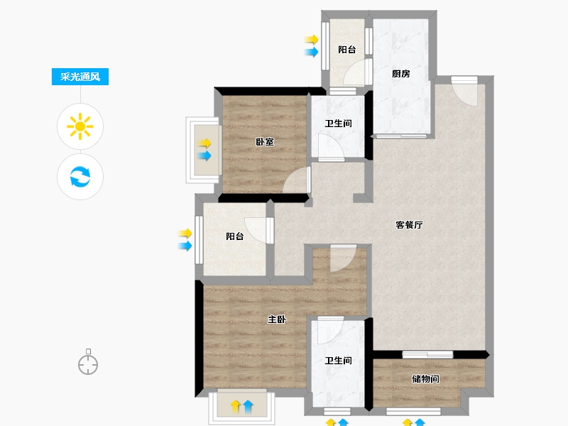 广东省-佛山市-招商岸芷汀兰-75.50-户型库-采光通风