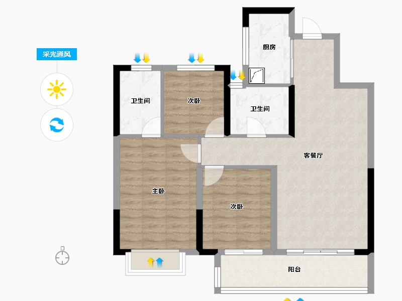 浙江省-宁波市-金地华瑒庭-84.25-户型库-采光通风