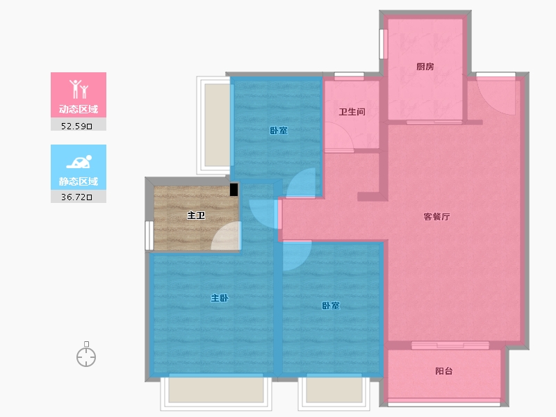 广东省-深圳市-卓越荣津瀚海湾住宅-84.80-户型库-动静分区