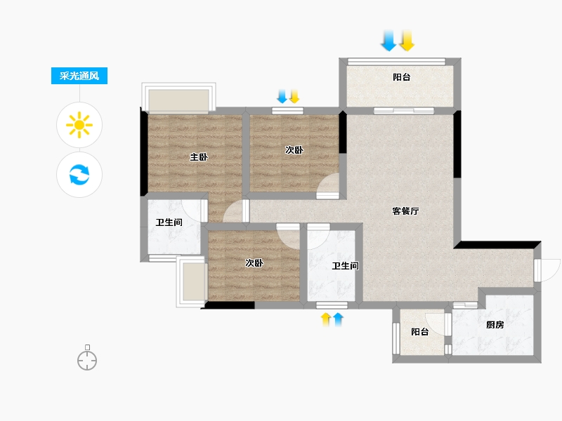 重庆-重庆市-龙兴国际生态新城-77.34-户型库-采光通风