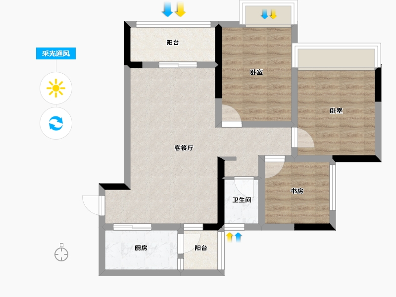 重庆-重庆市-银翔城-68.87-户型库-采光通风