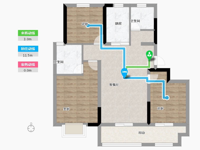 浙江省-金华市-美的大发云筑-76.00-户型库-动静线