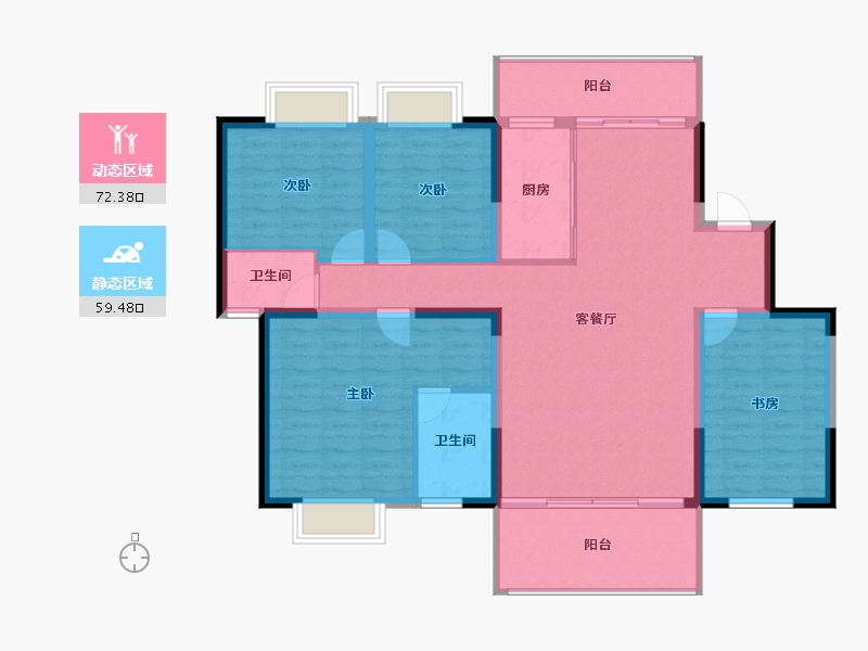 云南省-红河哈尼族彝族自治州-惠景康城观湖国际-119.86-户型库-动静分区