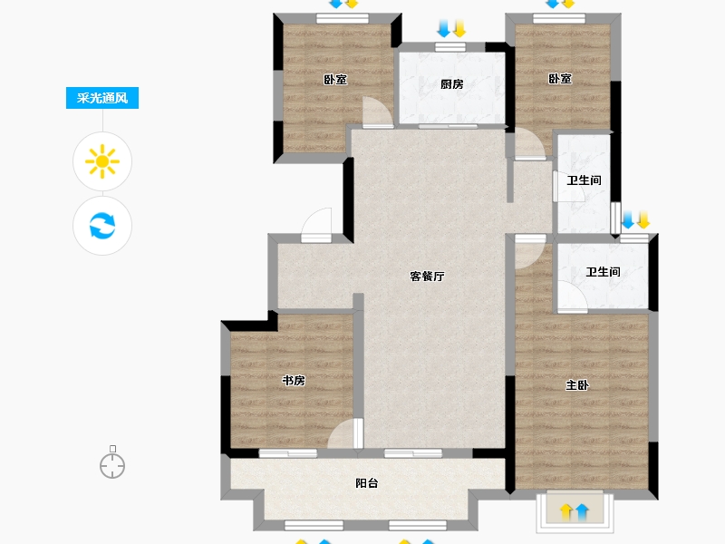 湖南省-长沙市-佳源东方璟园-100.00-户型库-采光通风