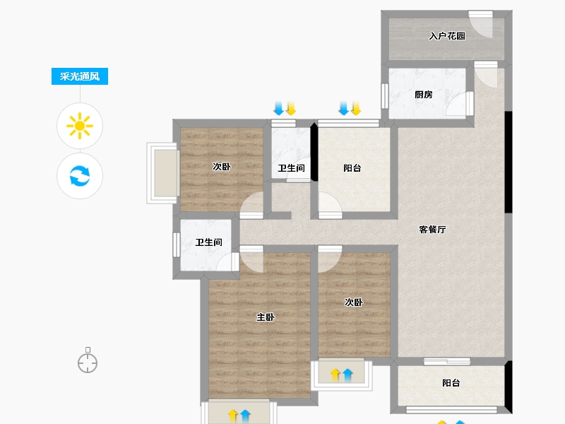 广东省-江门市-国扬山语雅景-93.59-户型库-采光通风