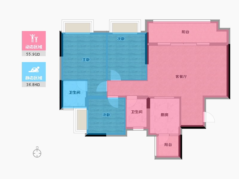 重庆-重庆市-富力白鹭湾-83.26-户型库-动静分区