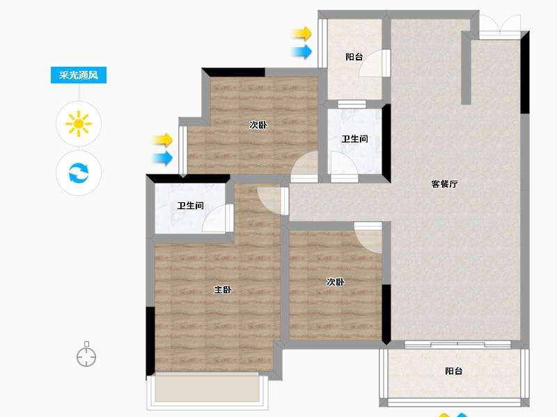 重庆-重庆市-御景滨江花园-84.99-户型库-采光通风