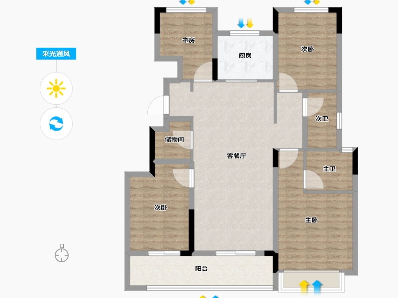 浙江省-杭州市-明石东潮府住宅-106.19-户型库-采光通风