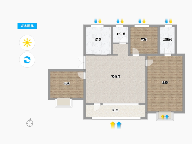 山东省-济南市-绿地御山台-116.00-户型库-采光通风