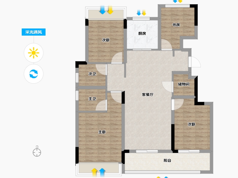 浙江省-杭州市-明石东潮府住宅-106.10-户型库-采光通风