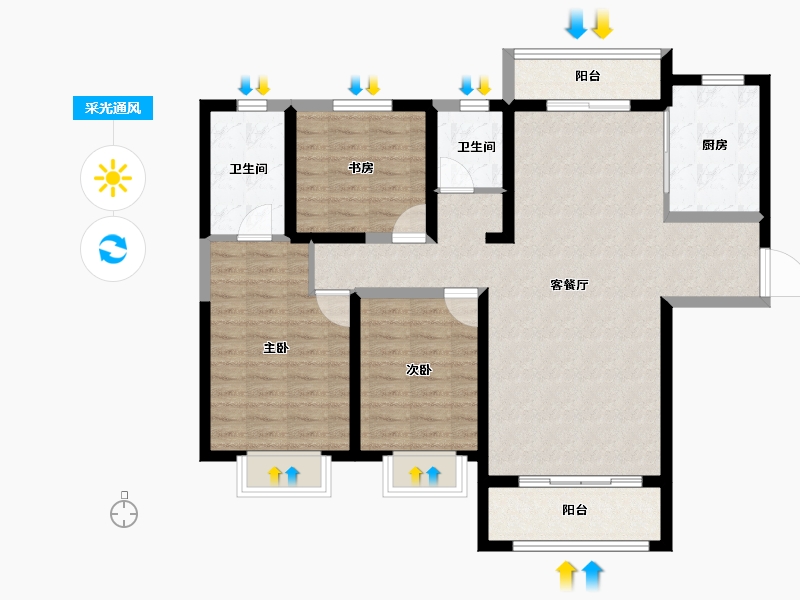 陕西省-西安市-蓝田新城·麓湖半岛-101.49-户型库-采光通风