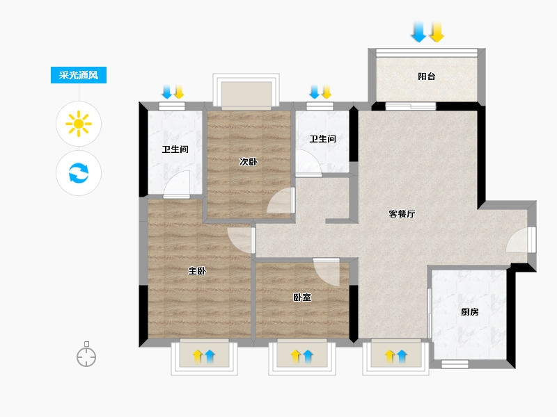 广东省-东莞市-融创云玥台-72.00-户型库-采光通风