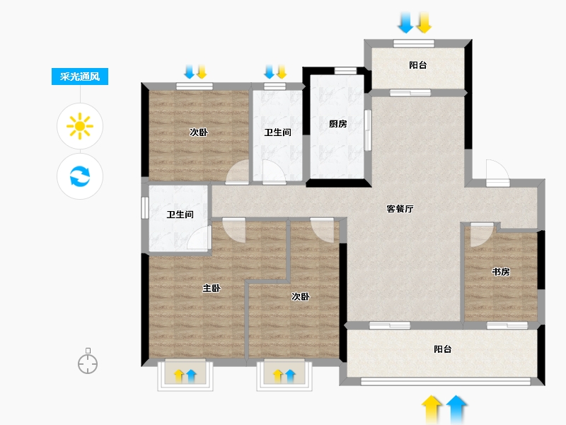 湖南省-长沙市-长沙北中心保利时代-111.20-户型库-采光通风