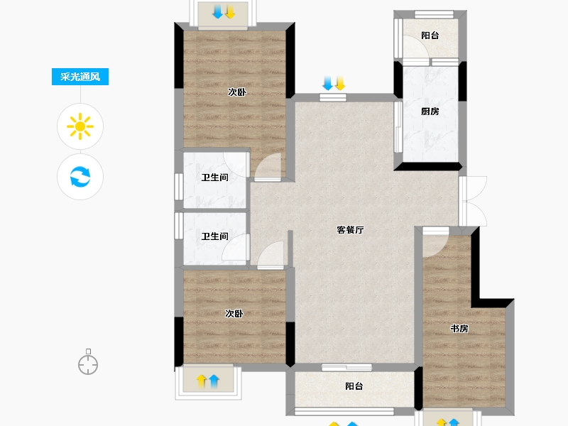 重庆-重庆市-悦湖壹号院-80.46-户型库-采光通风