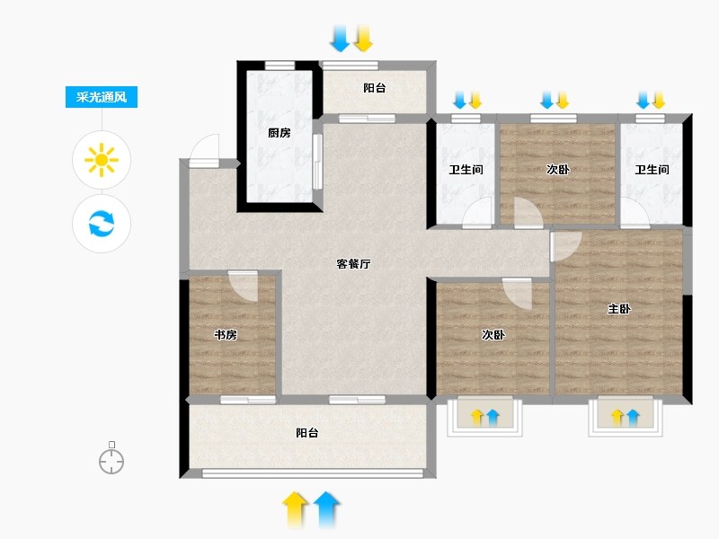 湖南省-长沙市-长沙北中心保利时代-104.81-户型库-采光通风