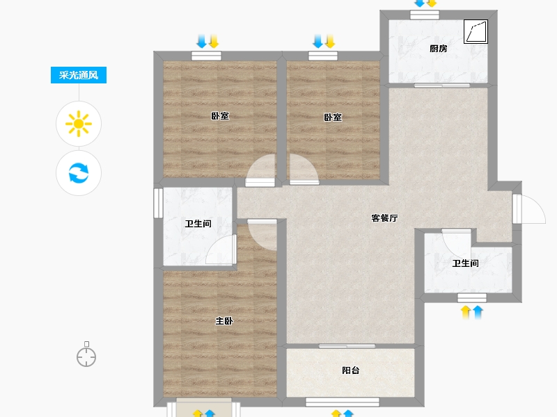 山西省-太原市-兰亭·御湖城西区-72.98-户型库-采光通风