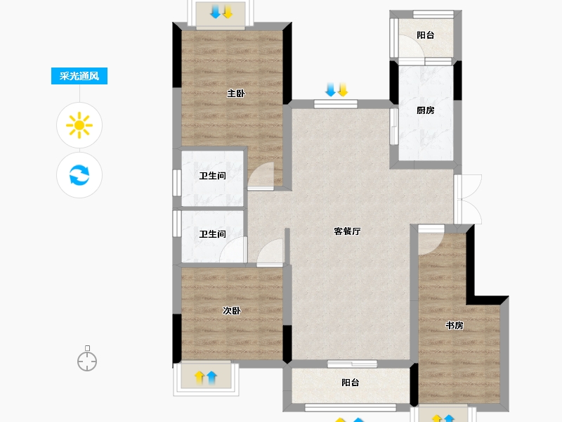 重庆-重庆市-悦湖壹号院-79.55-户型库-采光通风