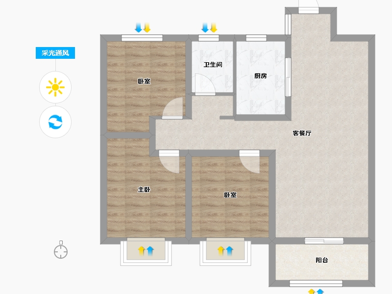 山东省-济南市-玉鑫悦府-80.00-户型库-采光通风