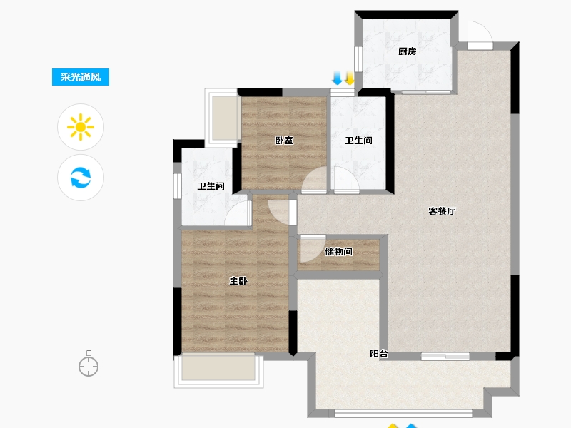 湖南省-长沙市-日盛湖湘府-84.80-户型库-采光通风