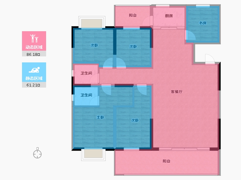 云南省-红河哈尼族彝族自治州-惠景康城观湖国际-132.82-户型库-动静分区