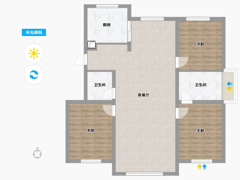 内蒙古自治区-呼伦贝尔市-碧水华庭-120.00-户型库-采光通风