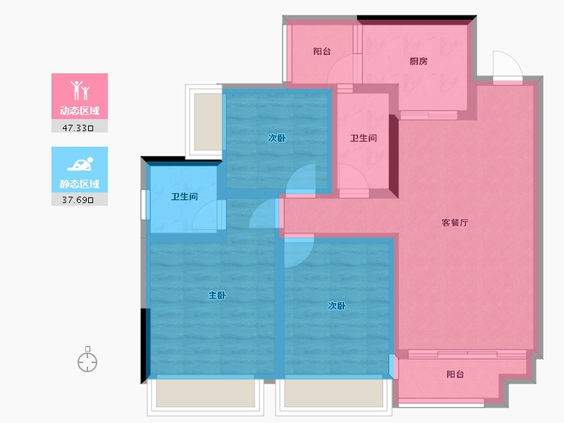 重庆-重庆市-新城光屿-74.32-户型库-动静分区