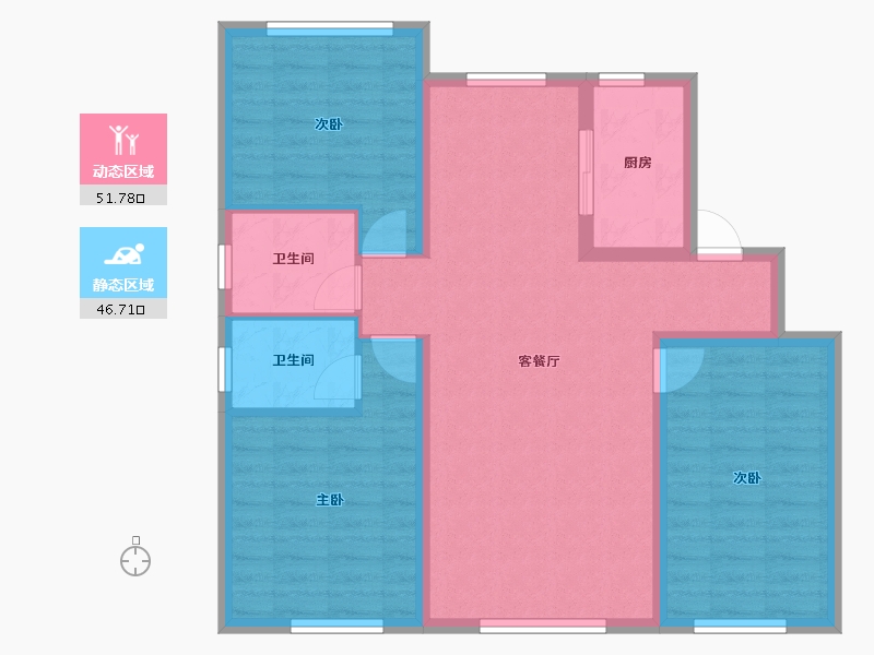 内蒙古自治区-赤峰市-坤厦悦龙府-88.35-户型库-动静分区