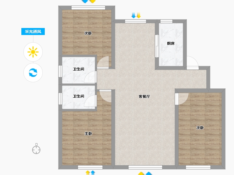 内蒙古自治区-赤峰市-坤厦悦龙府-88.35-户型库-采光通风