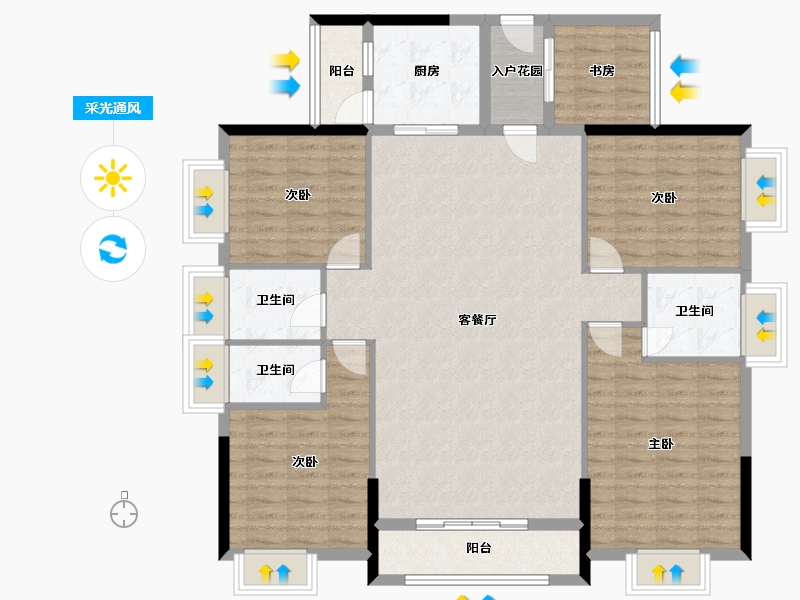 广东省-揭阳市-普宁·盛世华府-133.69-户型库-采光通风