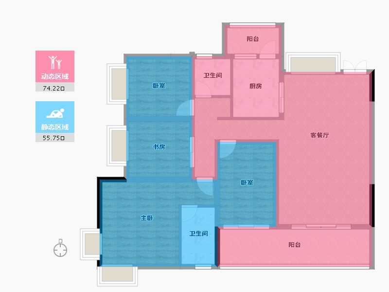 云南省-红河哈尼族彝族自治州-西湖1901-116.64-户型库-动静分区