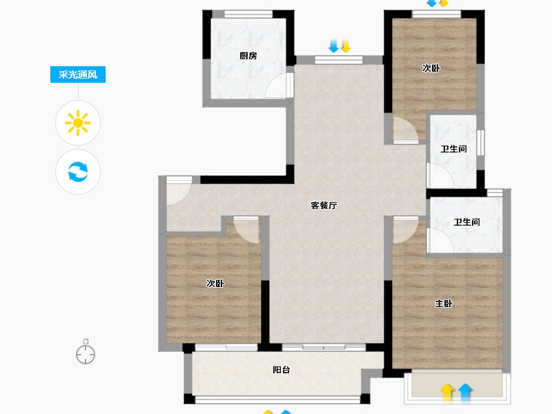 河南省-郑州市-远洋中能·荣府-89.60-户型库-采光通风