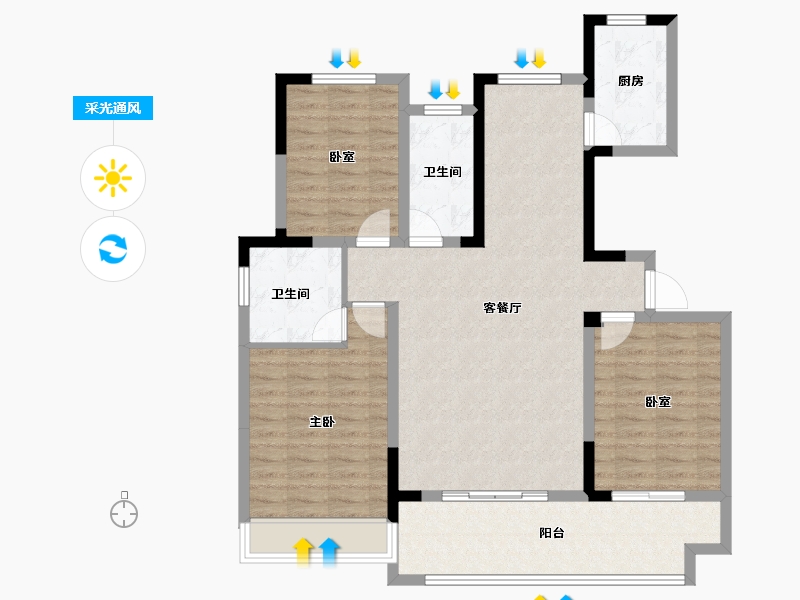 河南省-周口市-法姬娜·书香门第-103.32-户型库-采光通风