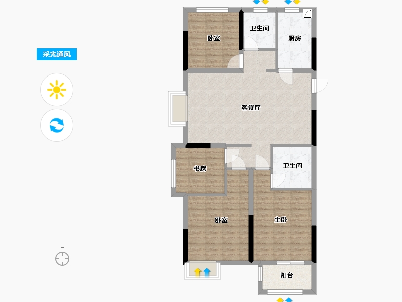 浙江省-嘉兴市-海越府-96.00-户型库-采光通风