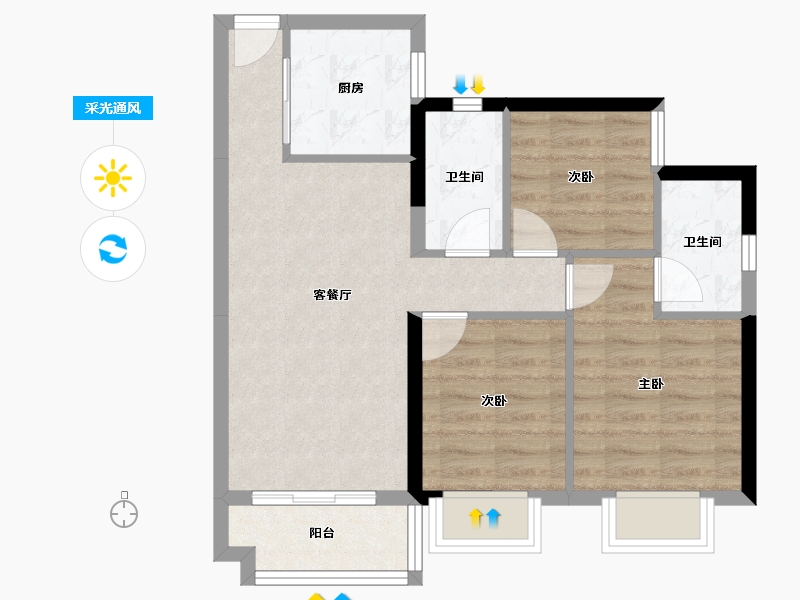 广西壮族自治区-南宁市-合景叠翠峰-63.66-户型库-采光通风