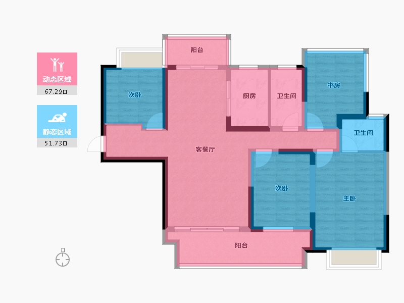 湖南省-衡阳市-万象·开云府-105.40-户型库-动静分区