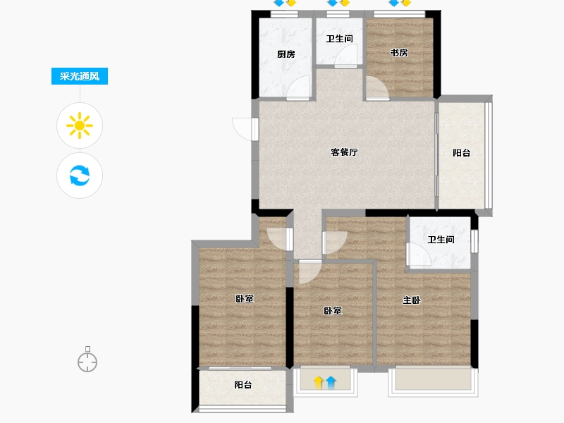 安徽省-淮南市-硕新·公元首府-93.20-户型库-采光通风