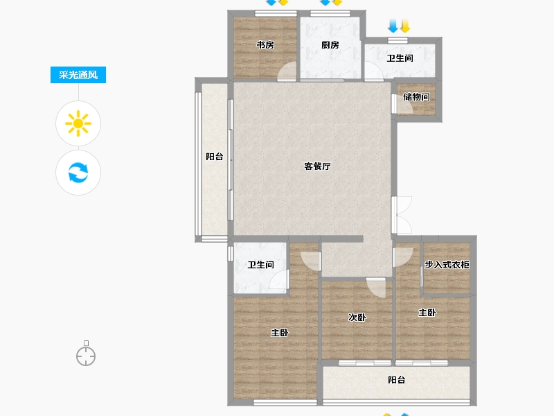 浙江省-宁波市-绿城春熙潮鸣-125.23-户型库-采光通风