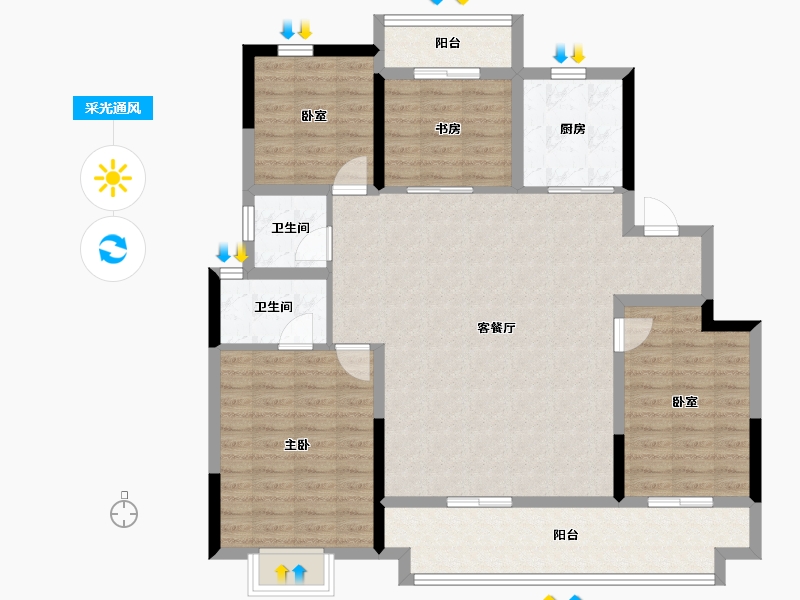 陕西省-安康市-中梁宸院-114.40-户型库-采光通风