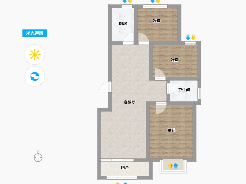 陕西省-咸阳市-华宇·壹号公馆-67.35-户型库-采光通风