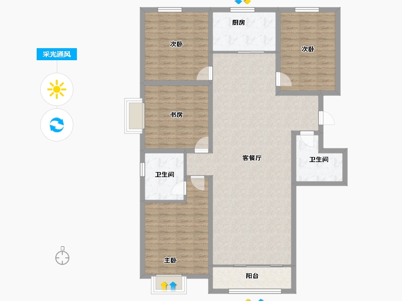 山东省-聊城市-孟达中央帝景-130.20-户型库-采光通风