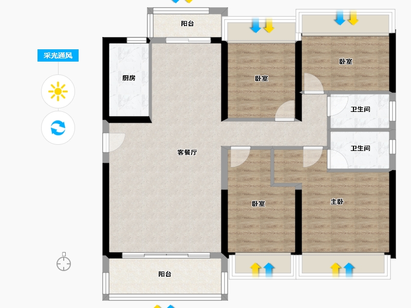 广东省-河源市-碧桂园凤凰名筑-102.08-户型库-采光通风