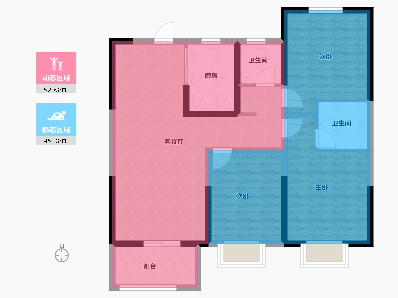 山东省-聊城市-孟达裕昌学府艺境-87.20-户型库-动静分区